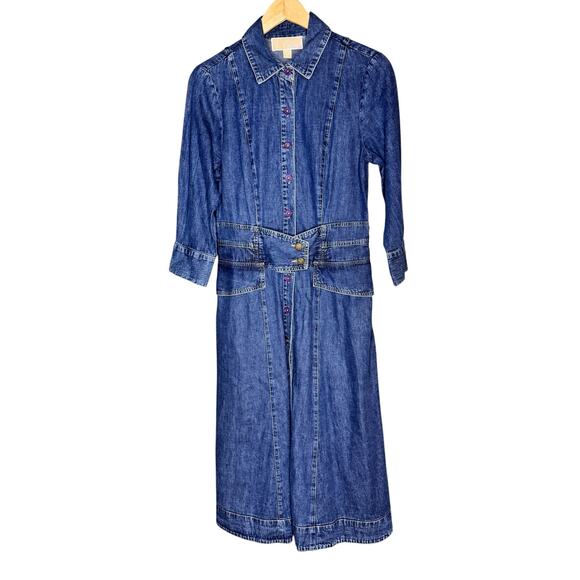 Michael Kors Dresses & Skirts - Michael Kors Denim Shirt Dress XS Blue Belted Button Front Midi Pockets